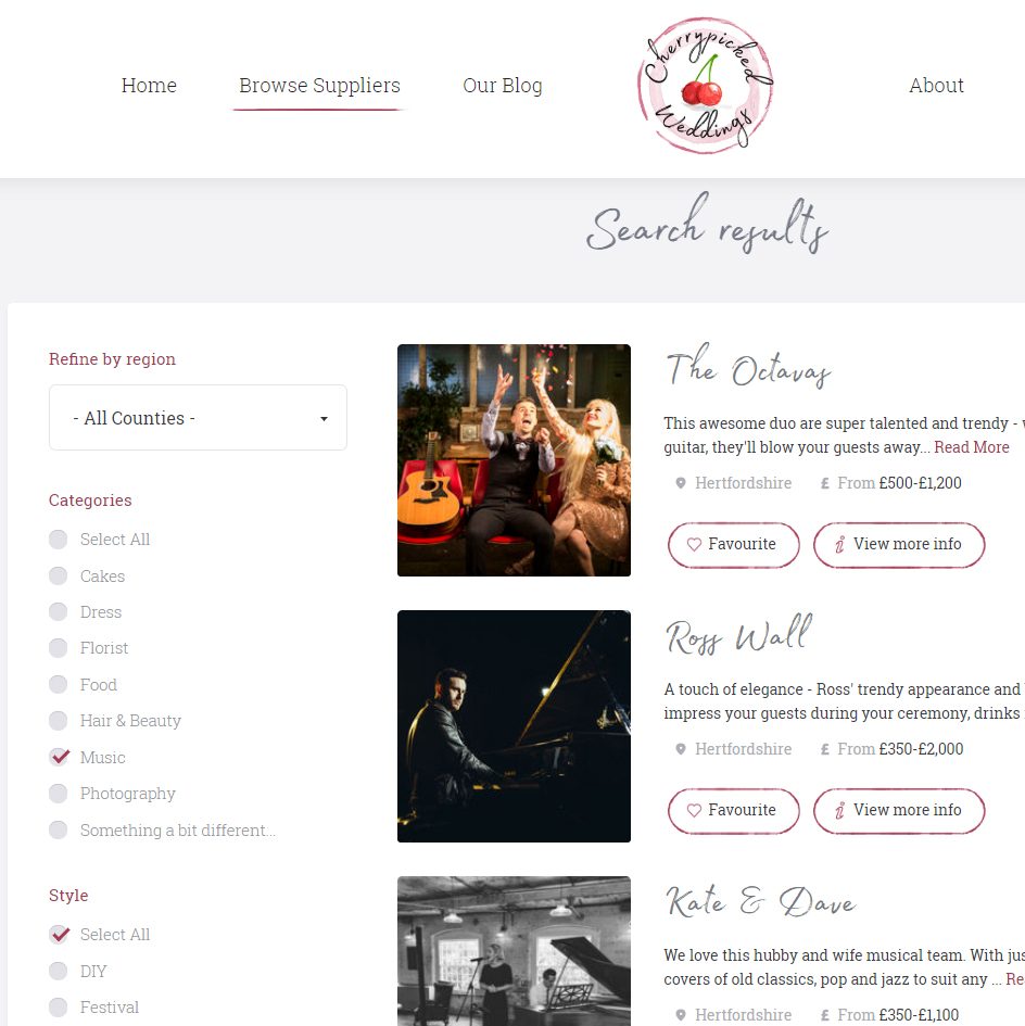 Cherrypicked Weddings Search Results